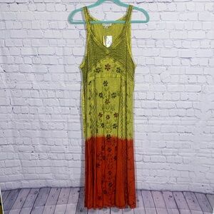 Just Cruising Women Embroidered Floral V-neck Maxi Dress Green Red OS NWT Fairy